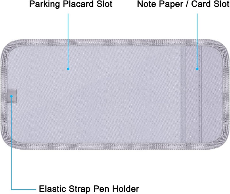 Wisdompro Handicap Placard Holder for Auto, Disabled Parking Permit Sign Protector for Car Sun Visor with Note Paper Slot, Pen Holder and Elastic Strap - Gray - Image 2